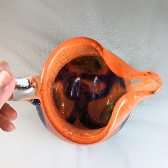 Hand Blown Splatter Art Glass Pitcher Large 10 in - Picture 5 of 12